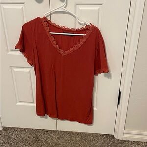 Women's Red Lace Trim Top